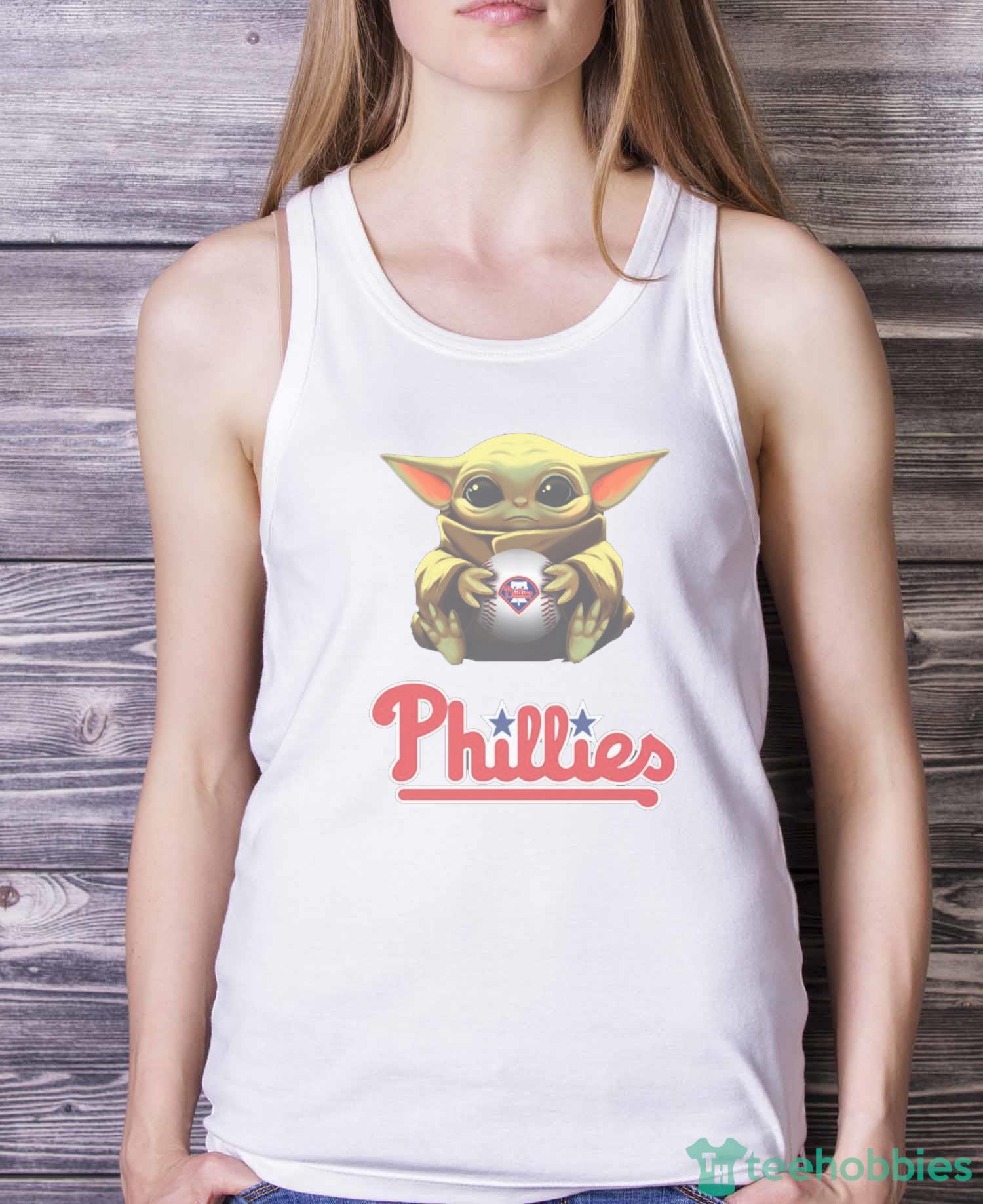 MLB Baseball Philadelphia Phillies Star Wars Baby Yoda Shirt T Shirt - White Ladies Tank Top