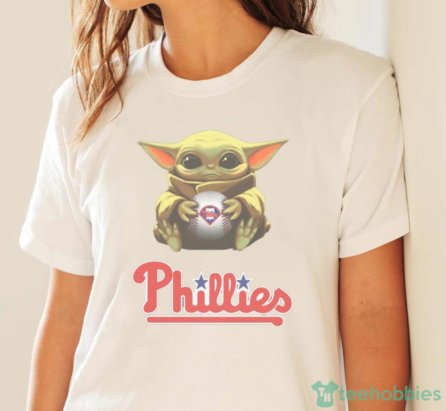 MLB Baseball Philadelphia Phillies Star Wars Baby Yoda Shirt T Shirt - White Ladies T-Shirt