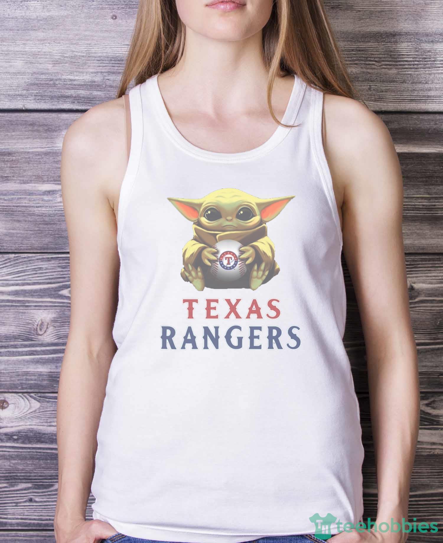 MLB Baseball Texas Rangers Star Wars Baby Yoda Shirt T Shirt - White Ladies Tank Top