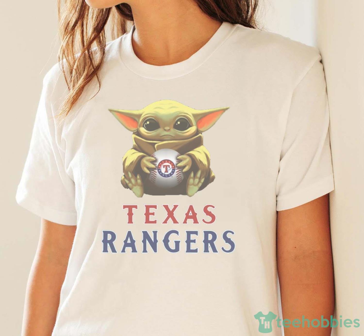 MLB Baseball Texas Rangers Star Wars Baby Yoda Shirt T Shirt - White Ladies T-Shirt