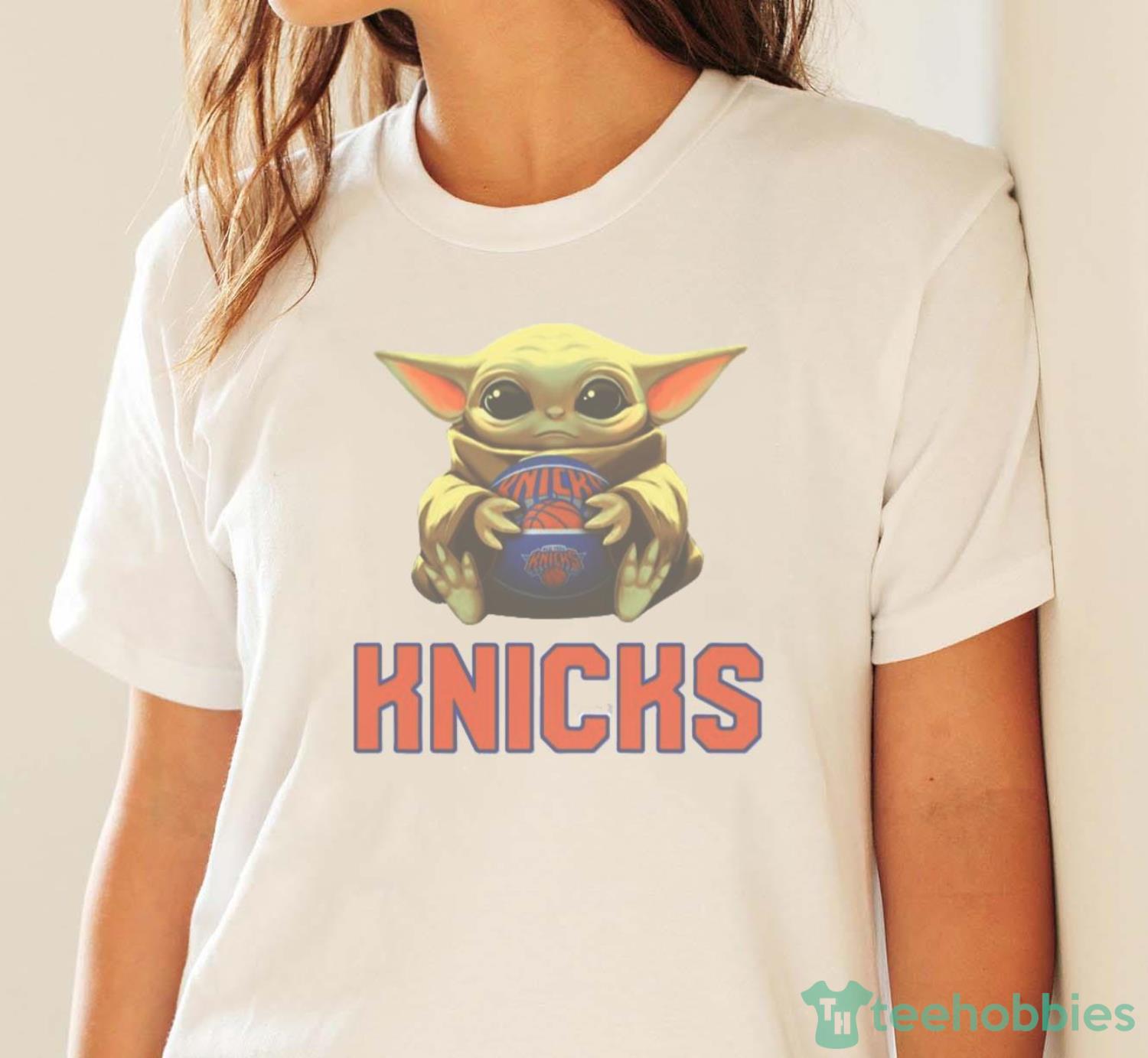 NBA Basketball New York Knicks Star Wars Baby Yoda Shirt T Shirt - White Ladies T-Shirt