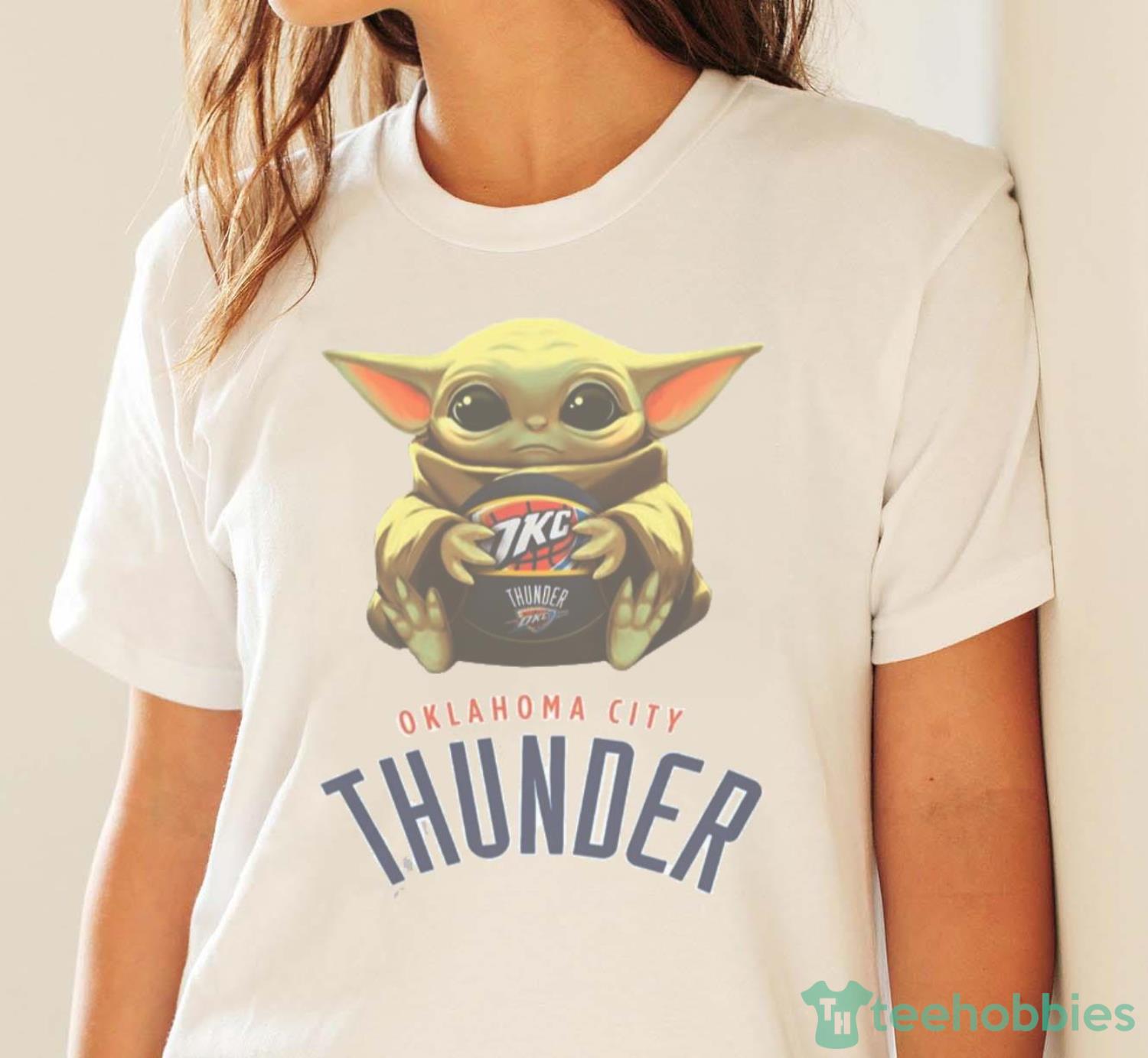 NBA Basketball Oklahoma City Thunder Star Wars Baby Yoda Shirt T Shirt - White Ladies T-Shirt