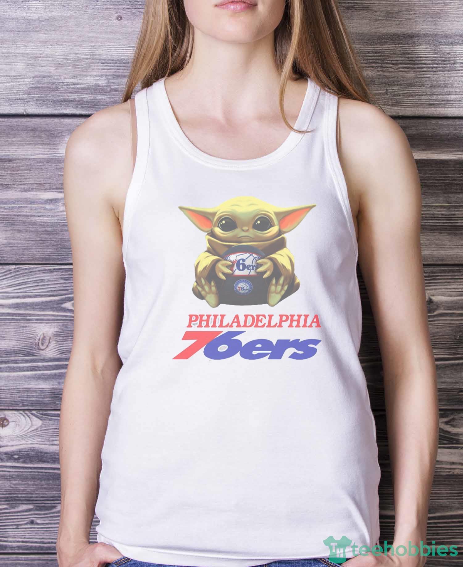 NBA Basketball Philadelphia 76ers Star Wars Baby Yoda Shirt T Shirt - White Ladies Tank Top