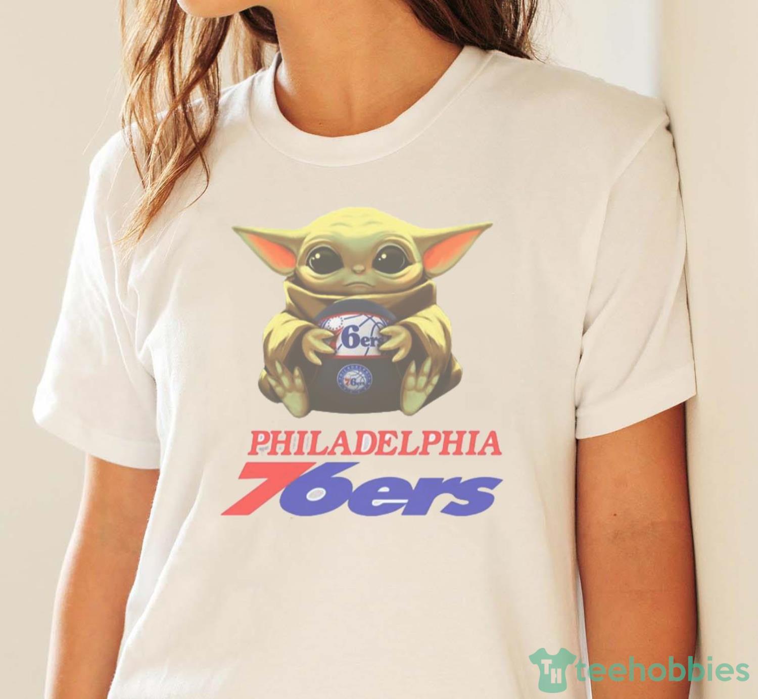 NBA Basketball Philadelphia 76ers Star Wars Baby Yoda Shirt T Shirt - White Ladies T-Shirt