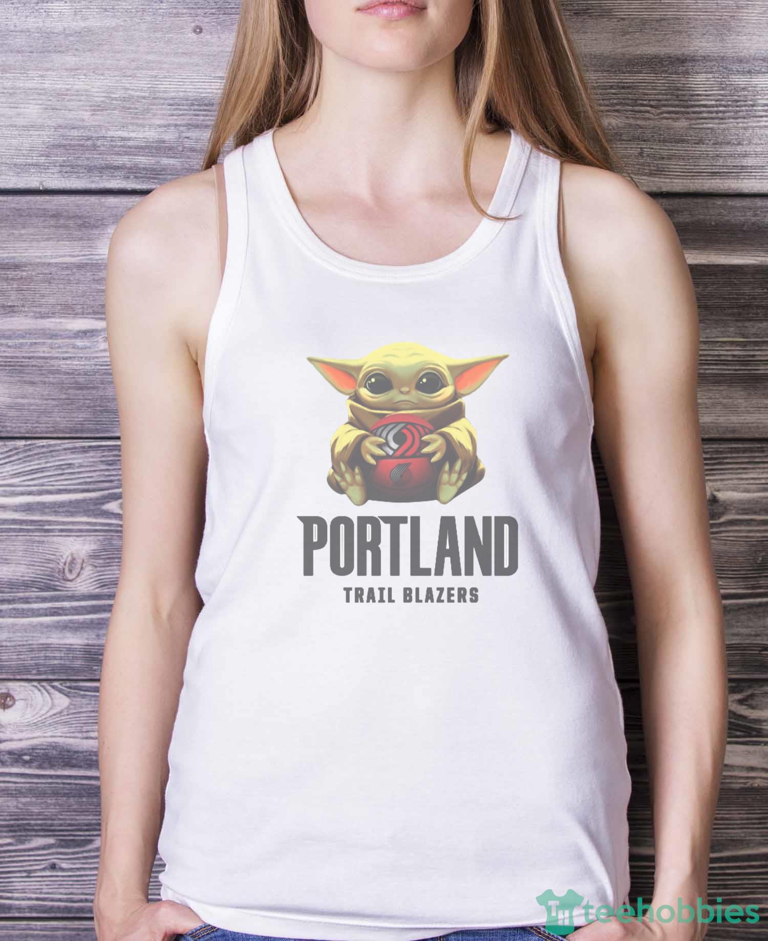 NBA Basketball Portland Trail Blazers Star Wars Baby Yoda Shirt T Shirt - White Ladies Tank Top