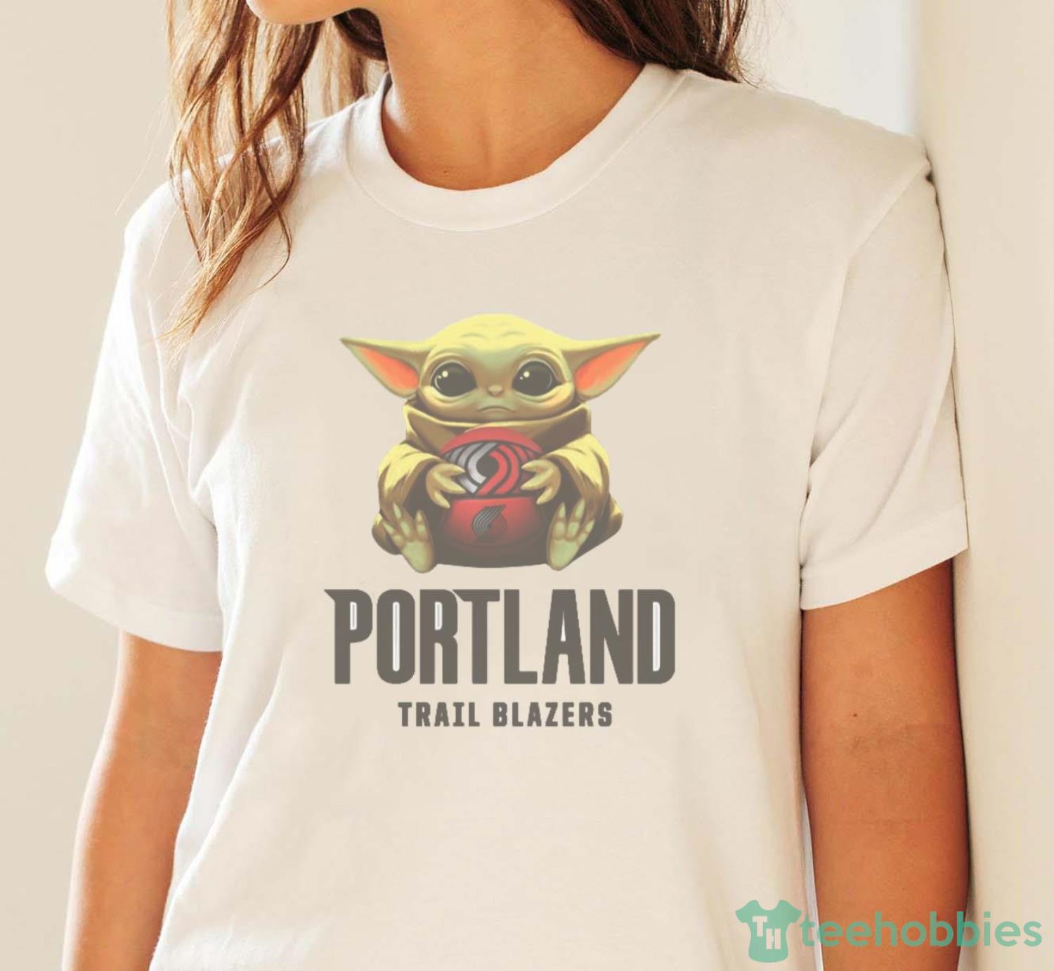 NBA Basketball Portland Trail Blazers Star Wars Baby Yoda Shirt T Shirt - White Ladies T-Shirt
