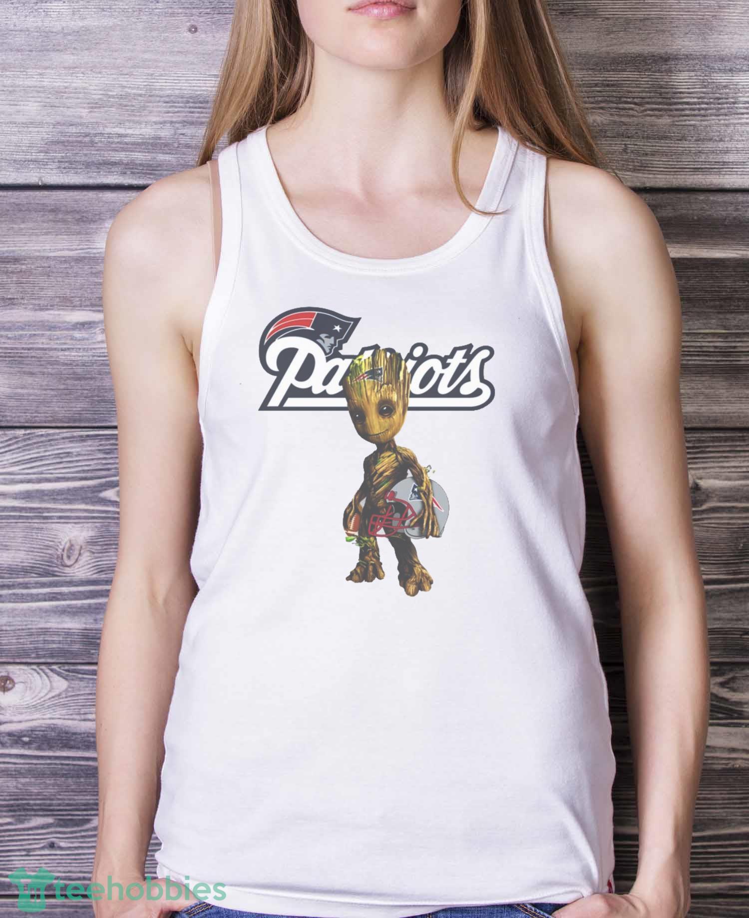 New England Patriots NFL Football Groot Marvel Guardians Of The Galaxy T Shirt - White Ladies Tank Top