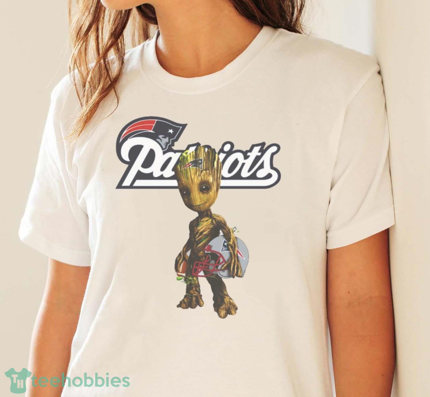 New England Patriots NFL Football Groot Marvel Guardians Of The Galaxy T Shirt - White Ladies T-Shirt