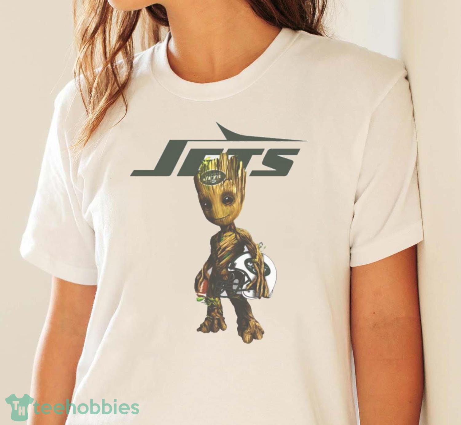 New York Jets NFL Football Groot Marvel Guardians Of The Galaxy T Shirt - White Ladies T-Shirt