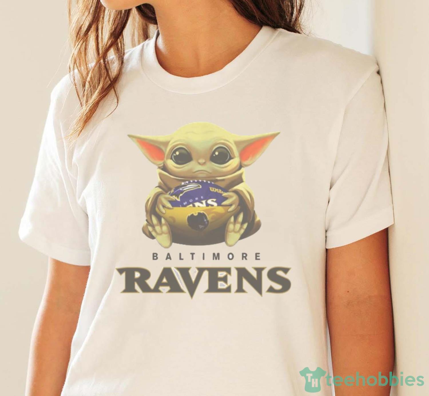 NFL Football Baltimore Ravens Baby Yoda Star Wars Shirt T Shirt - White Ladies T-Shirt