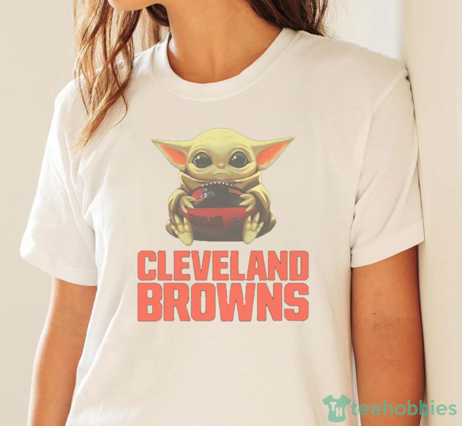 NFL Football Cleveland Browns Baby Yoda Star Wars Shirt T Shirt - White Ladies T-Shirt