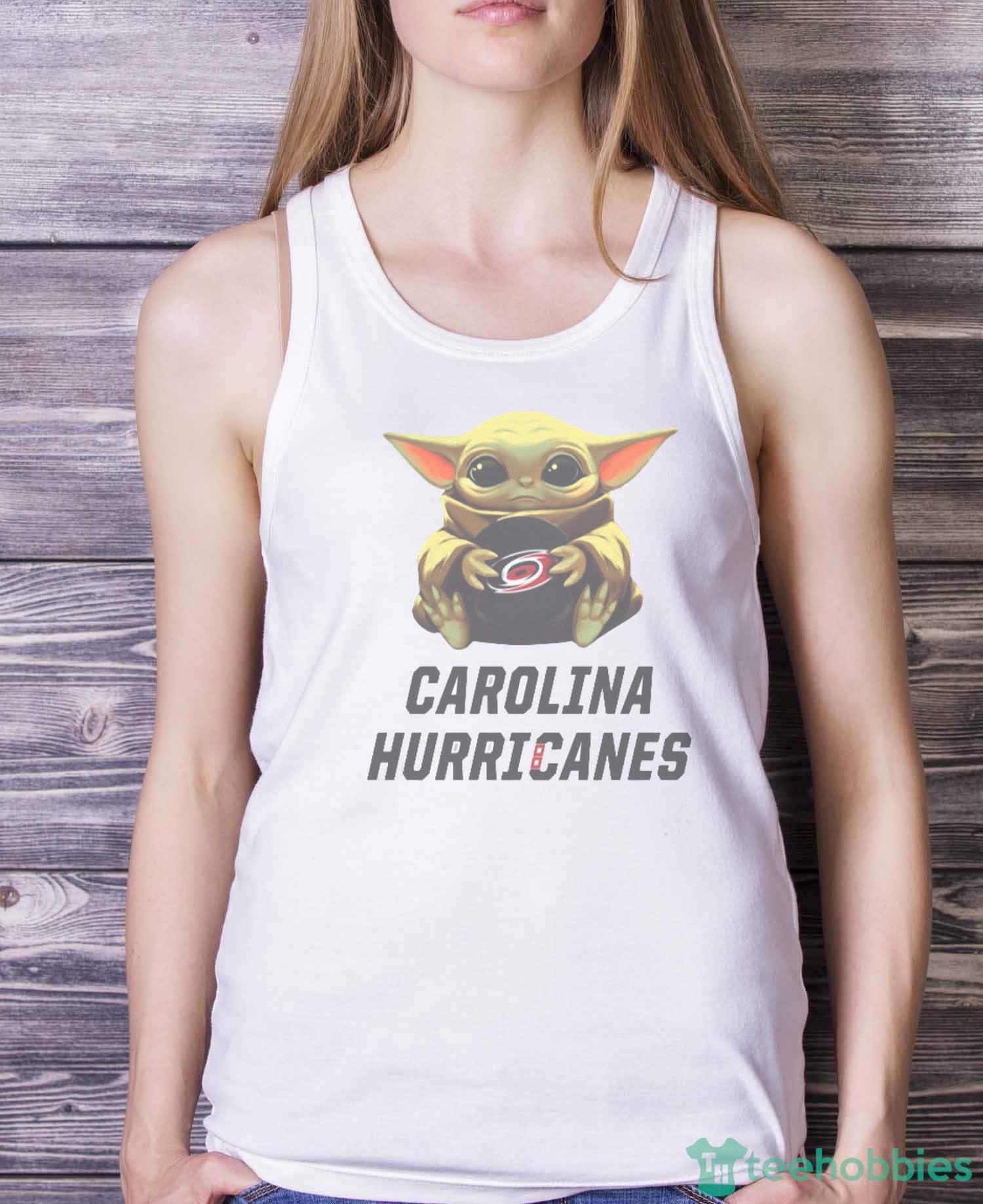 NHL Hockey Carolina Hurricanes Star Wars Baby Yoda Shirt T Shirt - White Ladies Tank Top