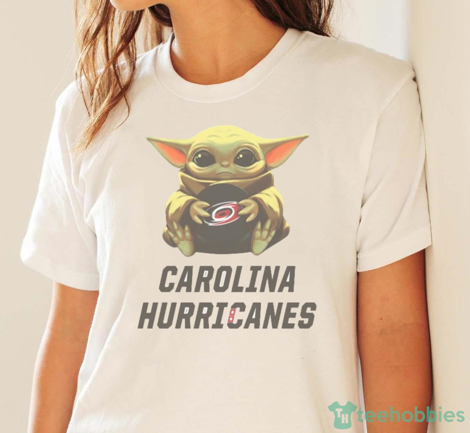 NHL Hockey Carolina Hurricanes Star Wars Baby Yoda Shirt T Shirt - White Ladies T-Shirt