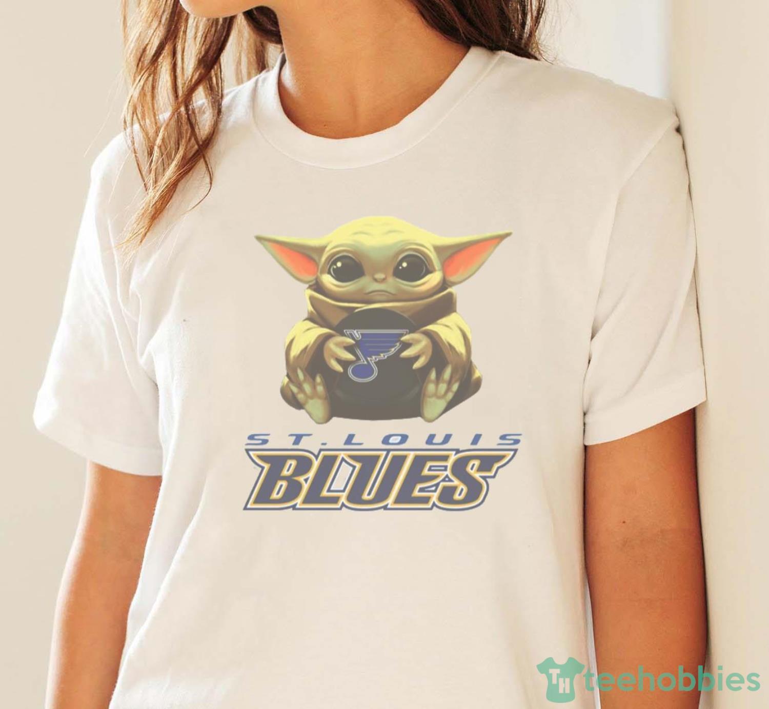 NHL Hockey St.Louis Blues Star Wars Baby Yoda Shirt T Shirt - White Ladies T-Shirt
