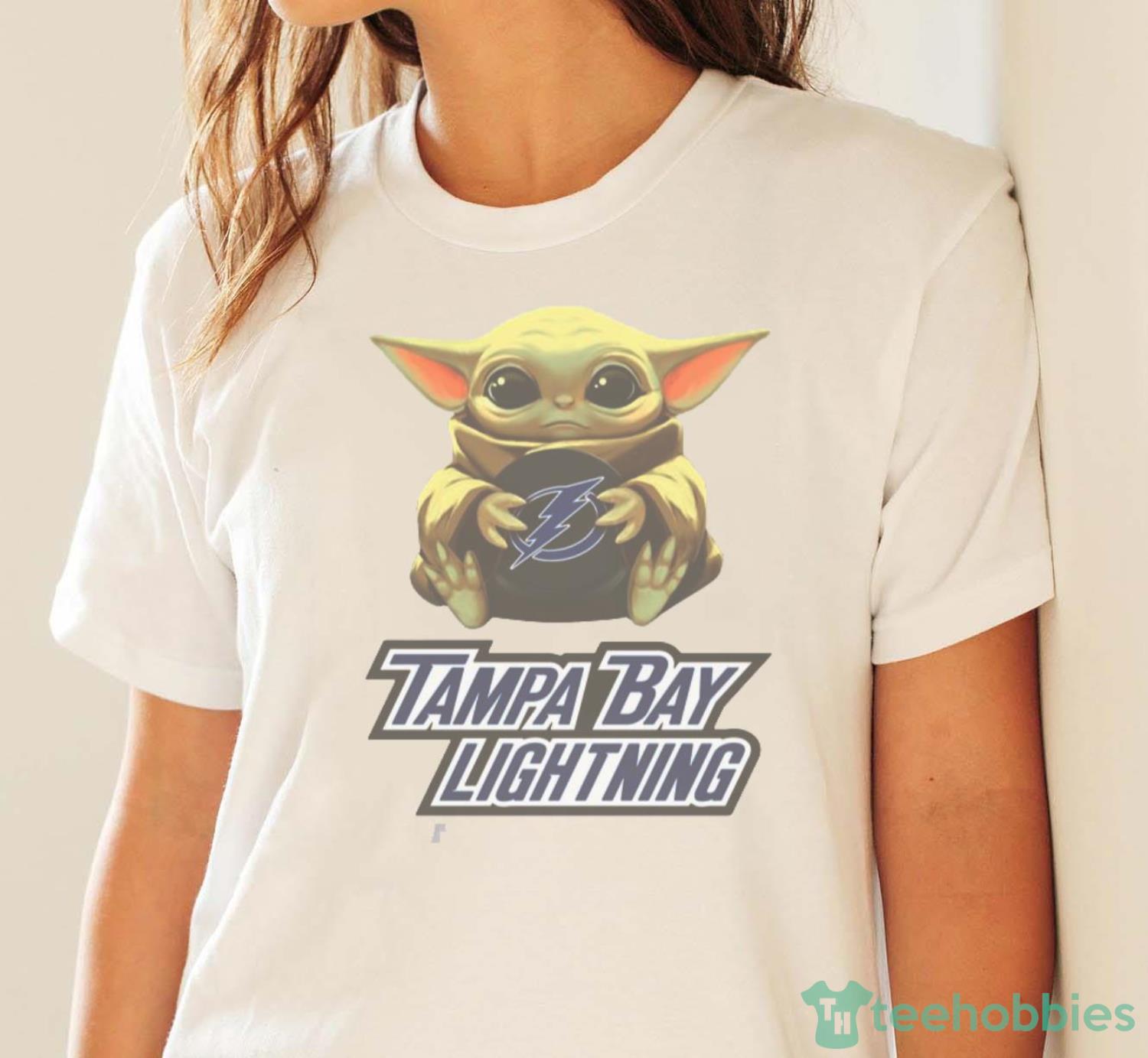 NHL Hockey Tampa Bay Lightning Star Wars Baby Yoda Shirt T Shirt - White Ladies T-Shirt