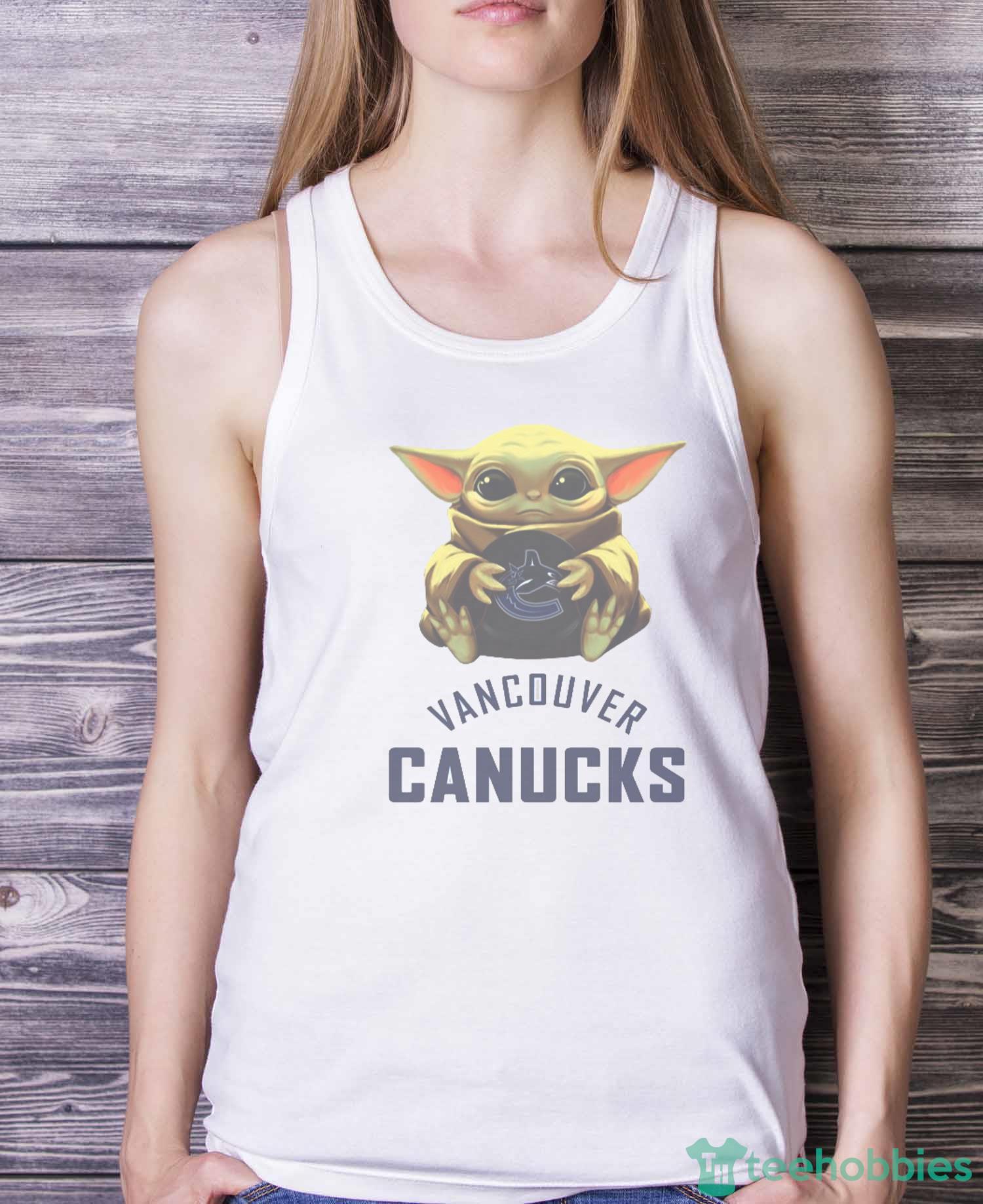 NHL Hockey Vancouver Canucks Star Wars Baby Yoda Shirt T Shirt - White Ladies Tank Top