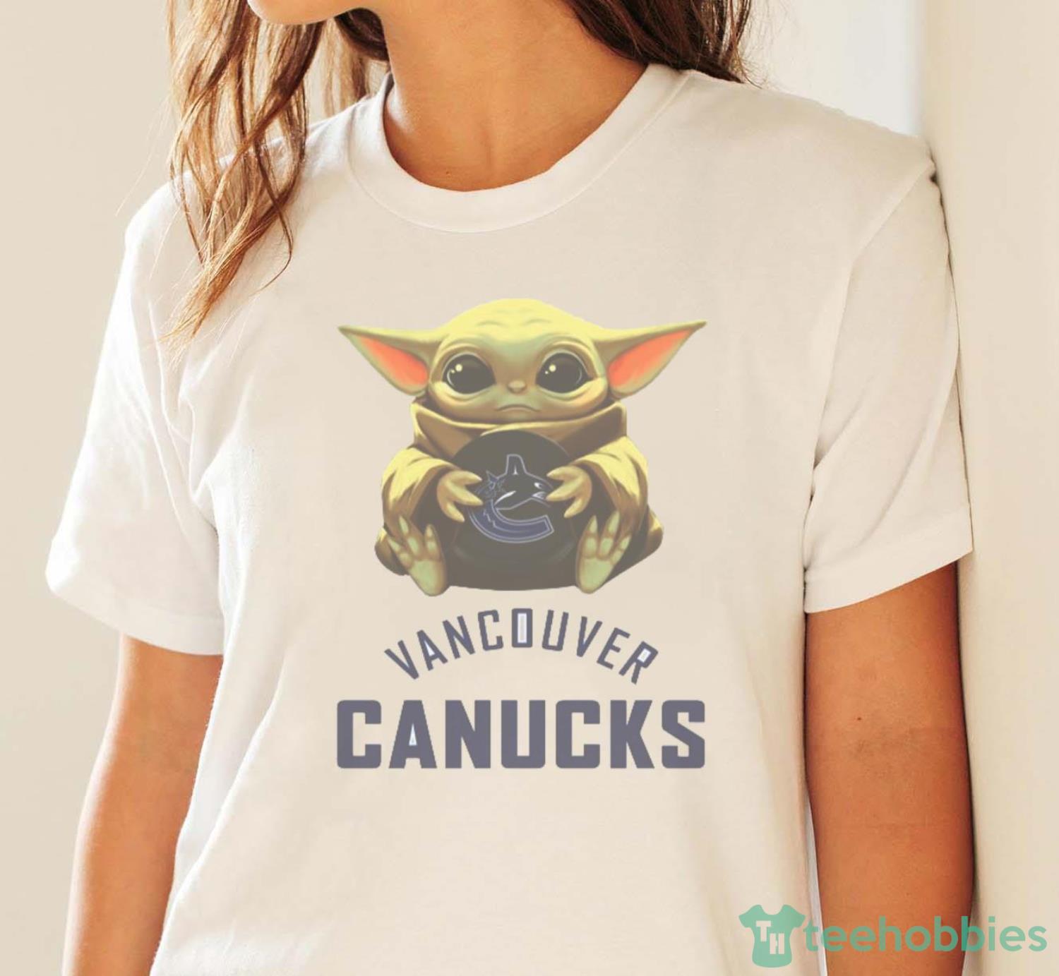 NHL Hockey Vancouver Canucks Star Wars Baby Yoda Shirt T Shirt - White Ladies T-Shirt
