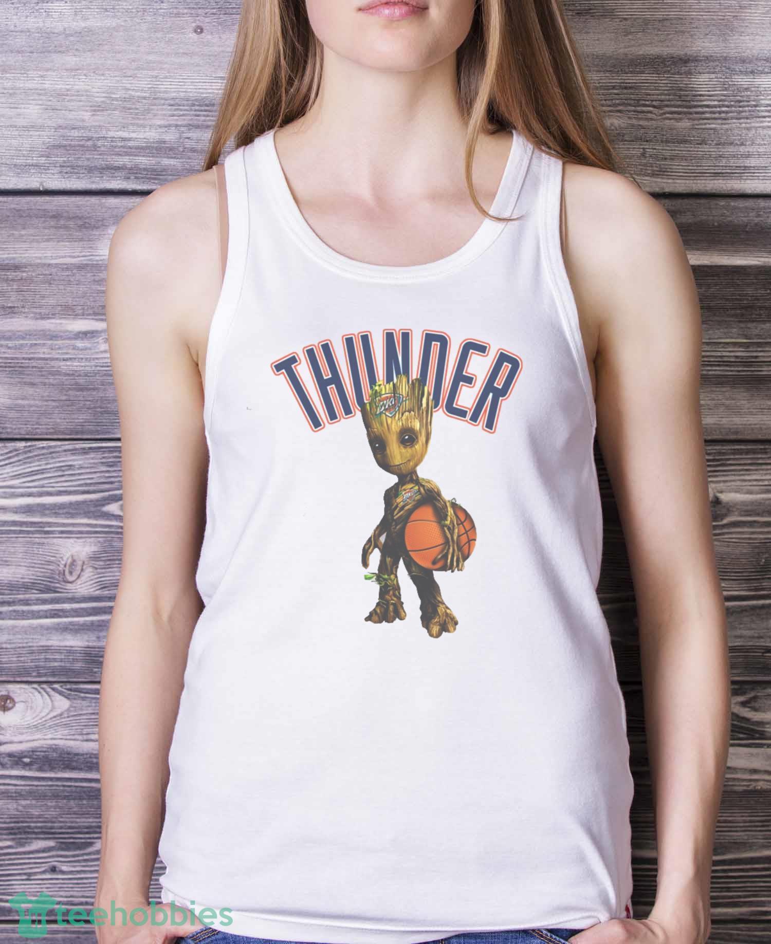 Oklahoma City Thunder NBA Basketball Groot Marvel Guardians Of The Galaxy T Shirt - White Ladies Tank Top