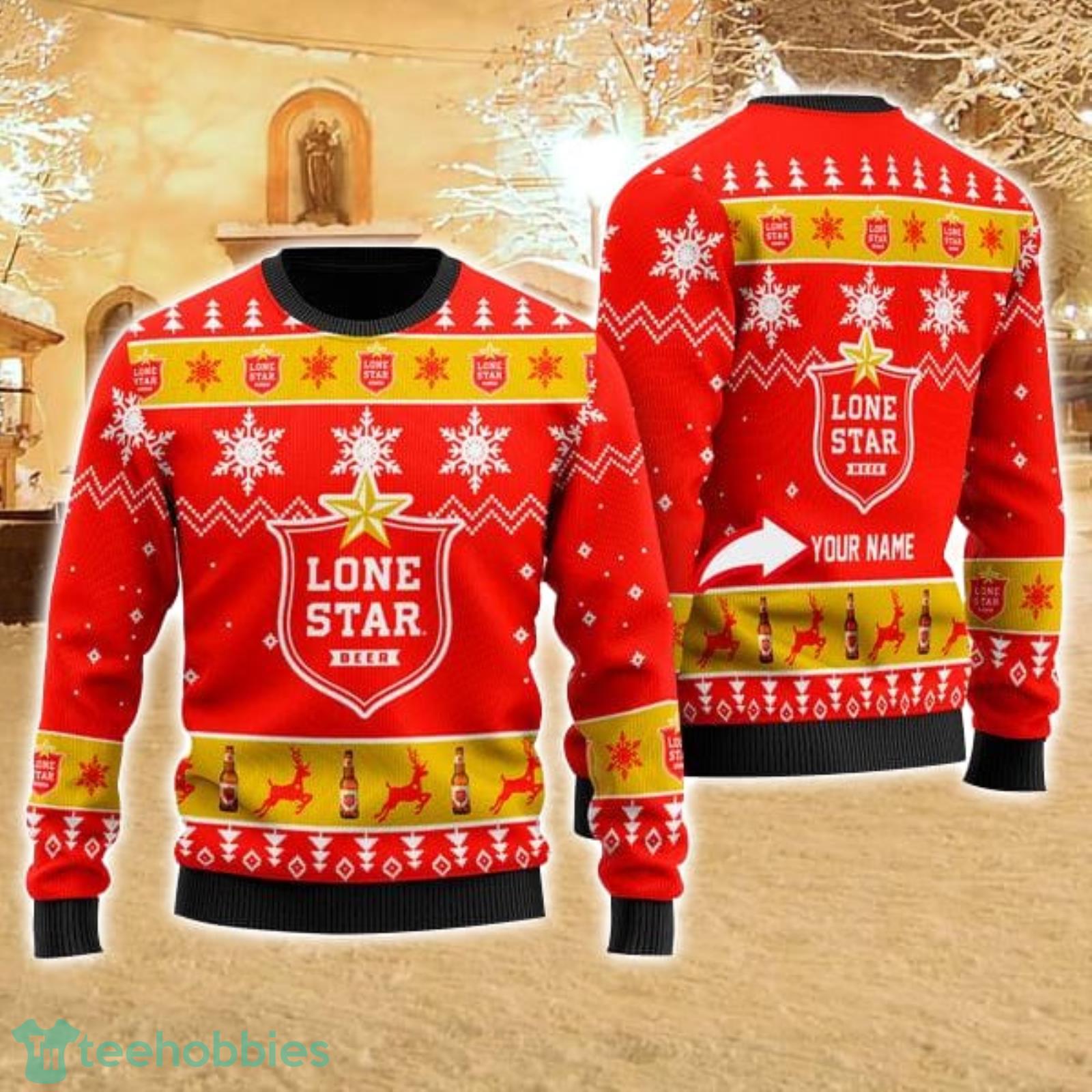 Personalized Name Funny Lone Star Beer 3D All Over Print Ugly Christmas Sweater For Family Christmas Gift Product Photo 1