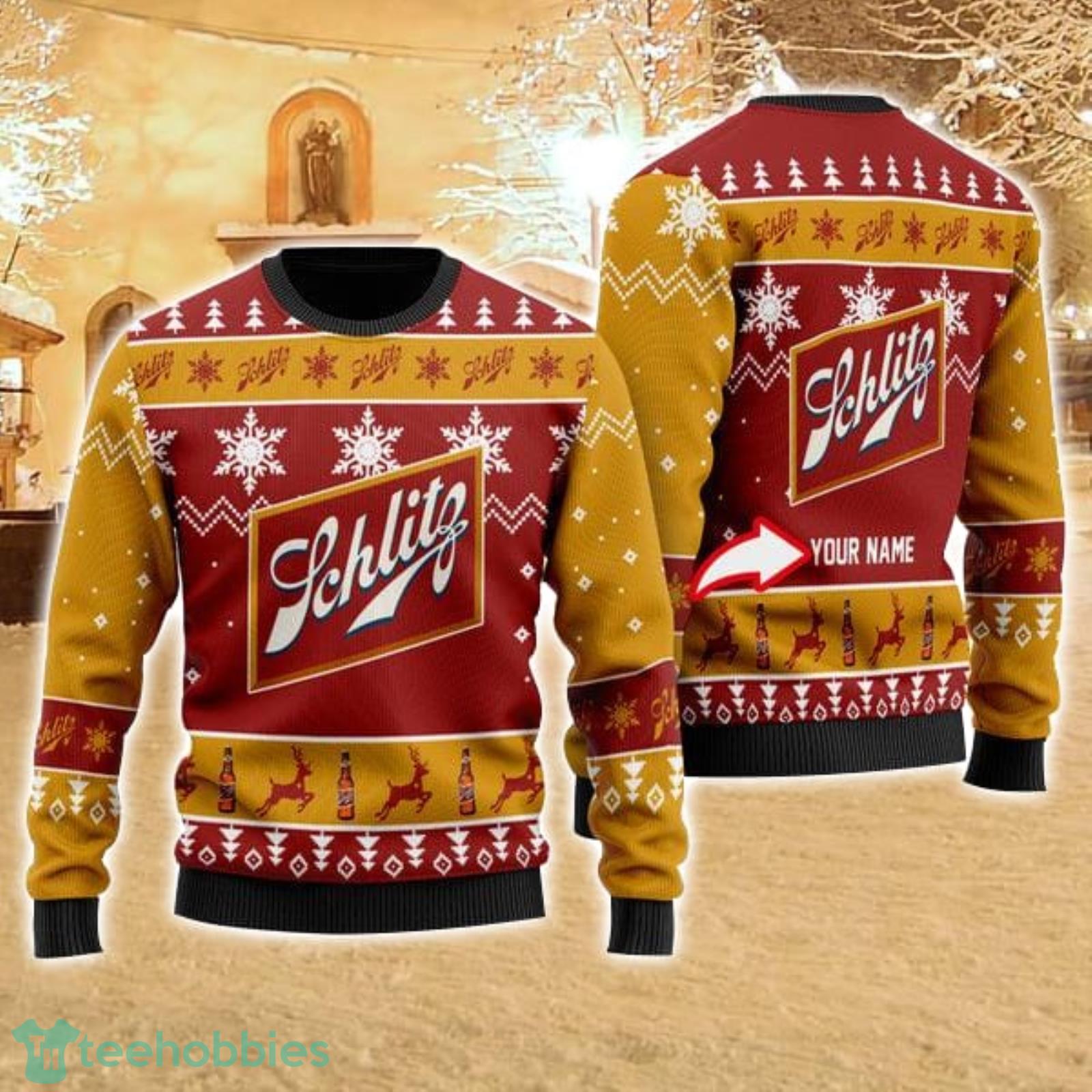 Personalized Name Funny Schlitz Beer 3D All Over Print Ugly Christmas Sweater For Family Christmas Gift Product Photo 1