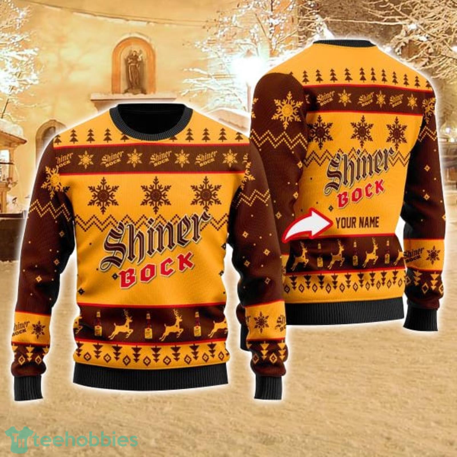 Personalized Name Funny Shiner Bock Beer 3D All Over Print Ugly Christmas Sweater For Family Christmas Gift Product Photo 1
