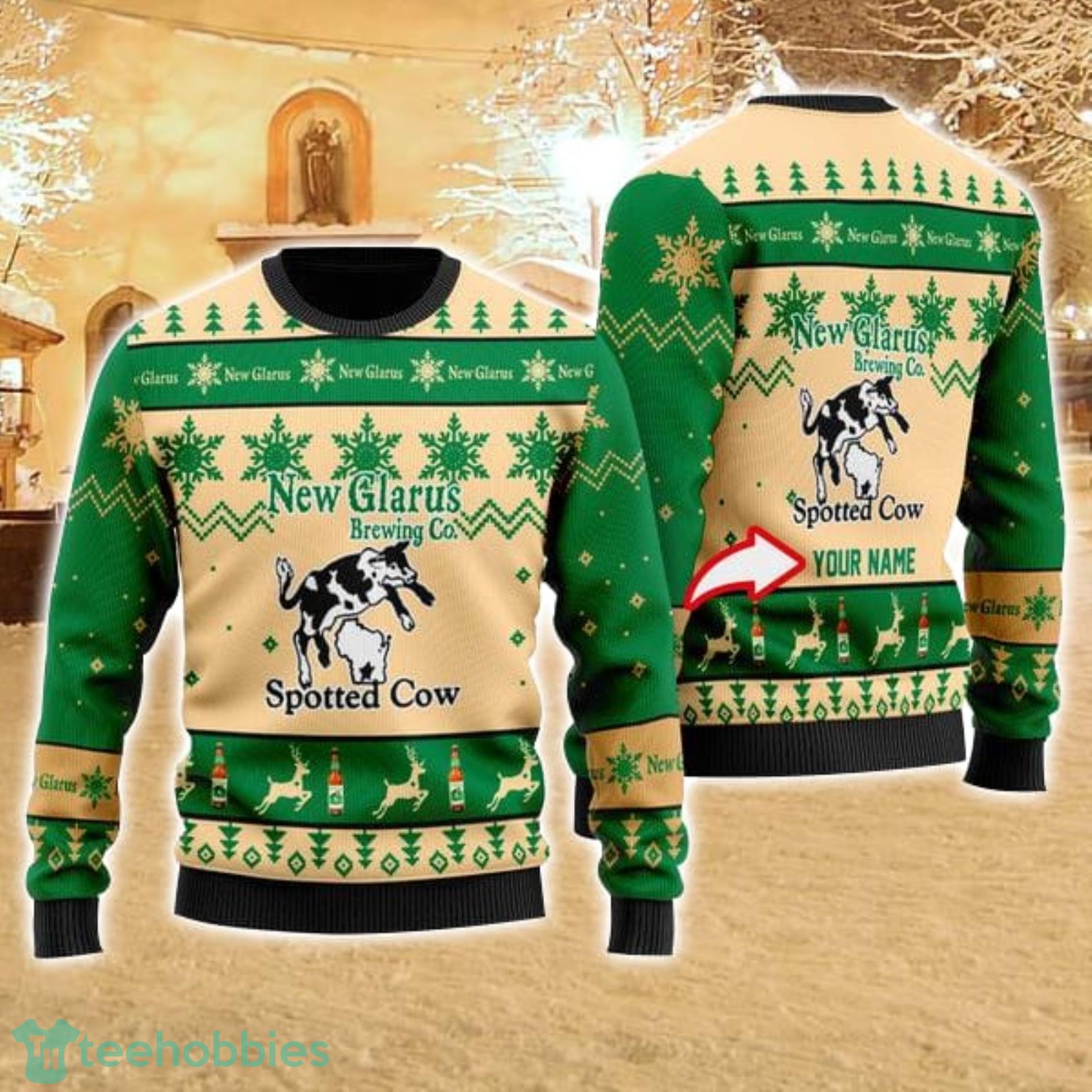 Personalized Name Funny Spotted Cow Beer 3D All Over Print Ugly Christmas Sweater For Family Christmas Gift Product Photo 1