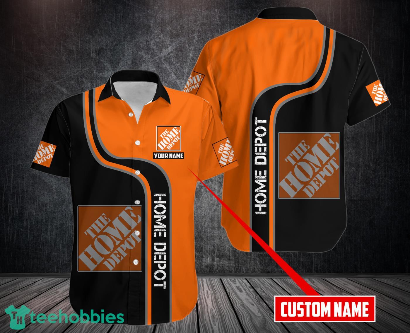 Personalized Name Home Depot Black Orange Hawaiian 3D Shirt Product Photo 1