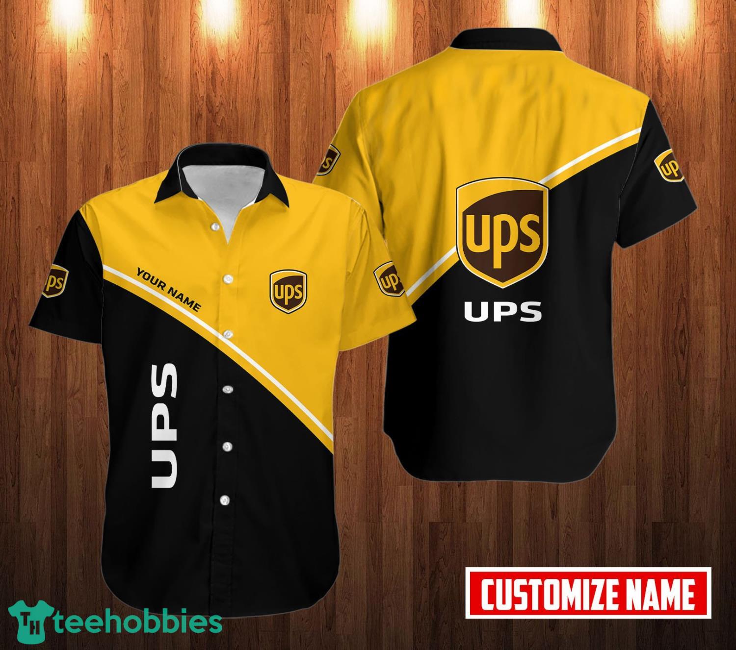 Personalized Name Ups Black Yellow Hawaiian Shirt Product Photo 1