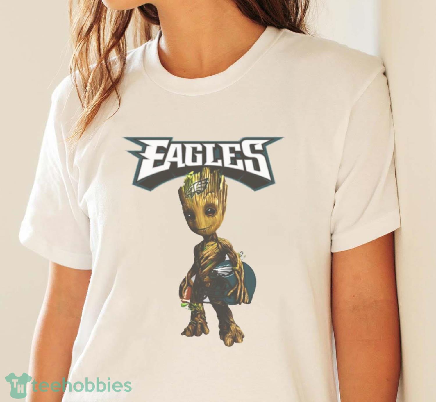 Philadelphia Eagles NFL Football Groot Marvel Guardians Of The Galaxy T Shirt - White Ladies T-Shirt