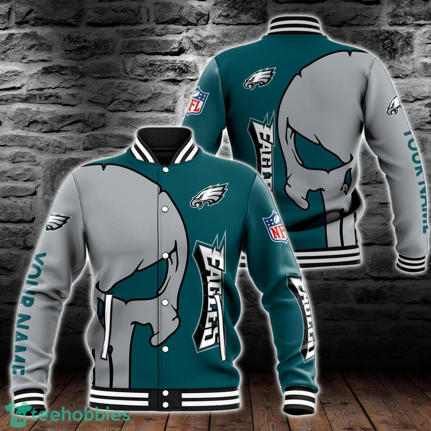 Philadelphia Eagles Skull Baseball Jacket For Fans 3D All Over Printed Product Photo 1