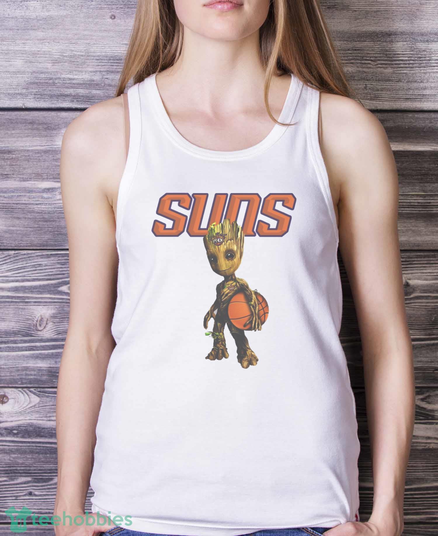 Phoenix Suns NBA Basketball Groot Marvel Guardians Of The Galaxy T Shirt - White Ladies Tank Top Phoenix Suns NBA Basketball Groot Marvel Guardians Of The Galaxy T Shirt - White Ladies Tank Top