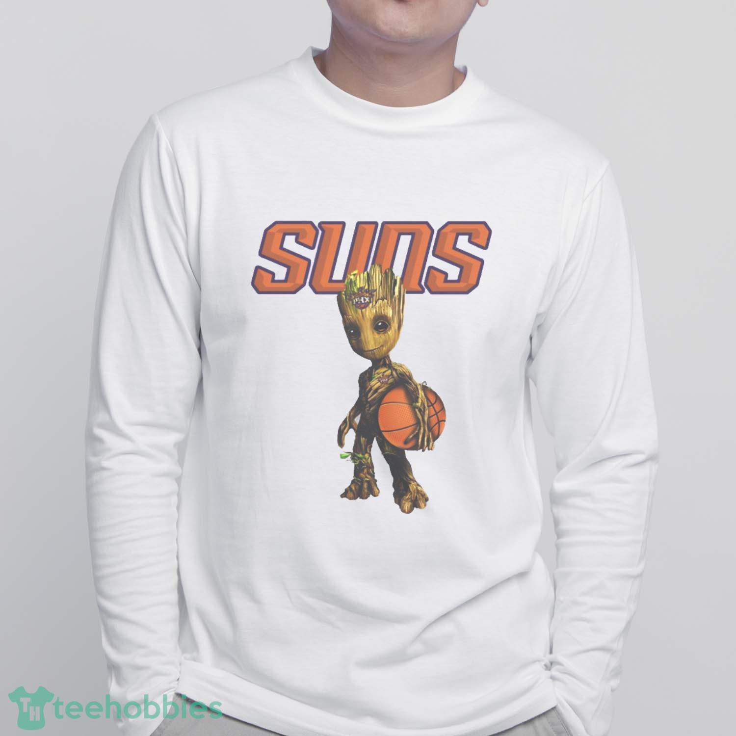 Phoenix Suns NBA Basketball Groot Marvel Guardians Of The Galaxy T Shirt image Phoenix Suns NBA Basketball Groot Marvel Guardians Of The Galaxy T Shirt - White Sweatshirt
