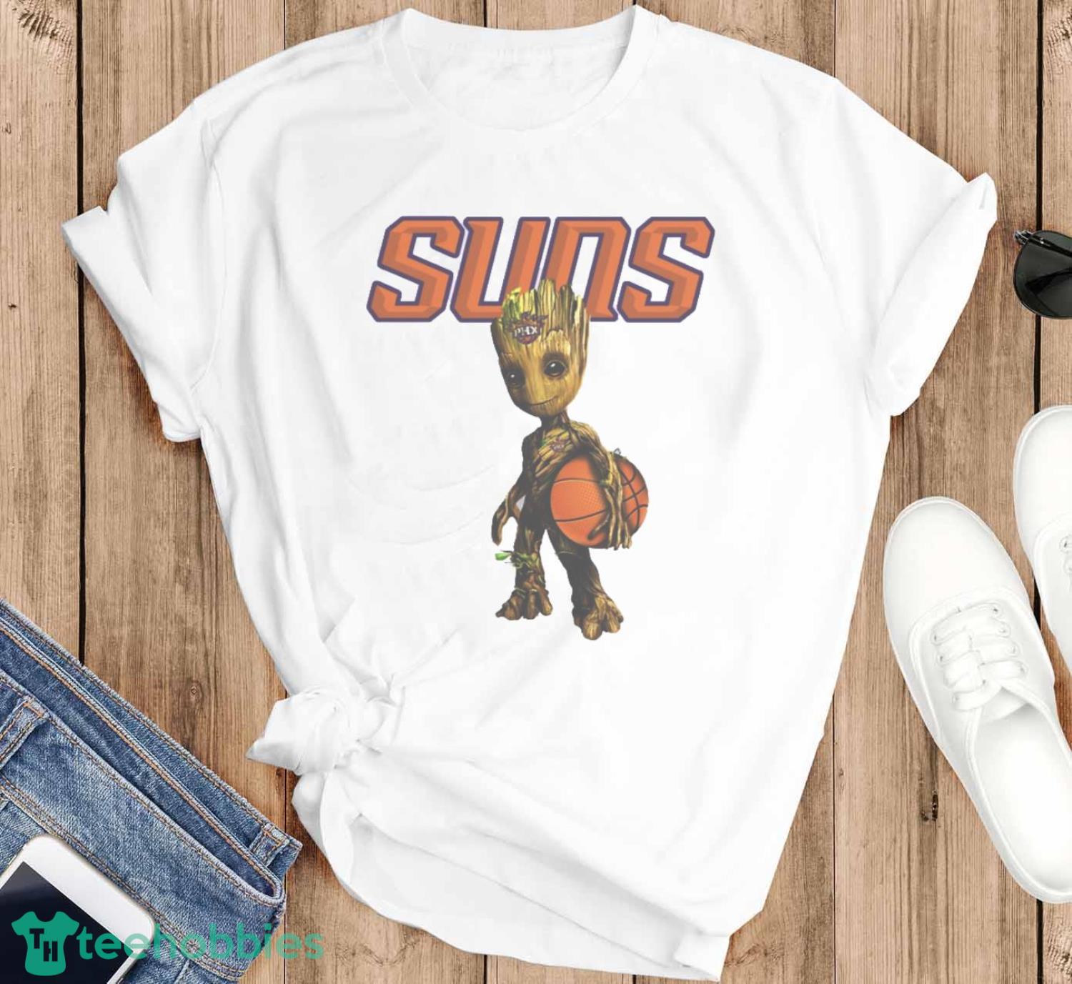 Phoenix Suns NBA Basketball Groot Marvel Guardians Of The Galaxy T Shirt - White T-Shirt G500 Phoenix Suns NBA Basketball Groot Marvel Guardians Of The Galaxy T Shirt - White T-Shirt G500