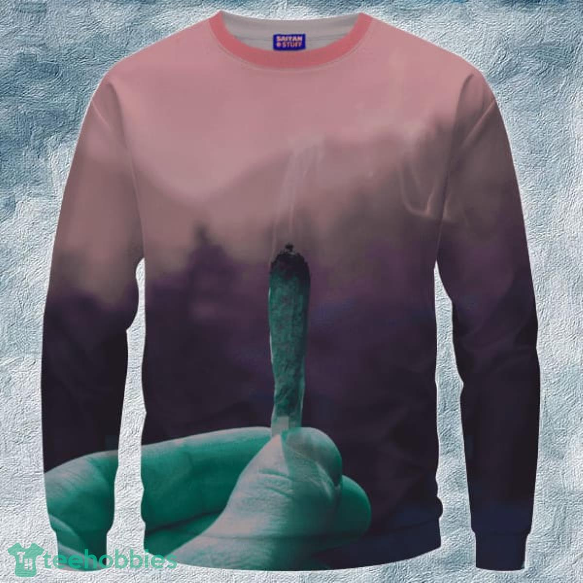 Pink Skies Smoking Weed Joint Art Marijuana Crewneck 3D Sweater Product Photo 1