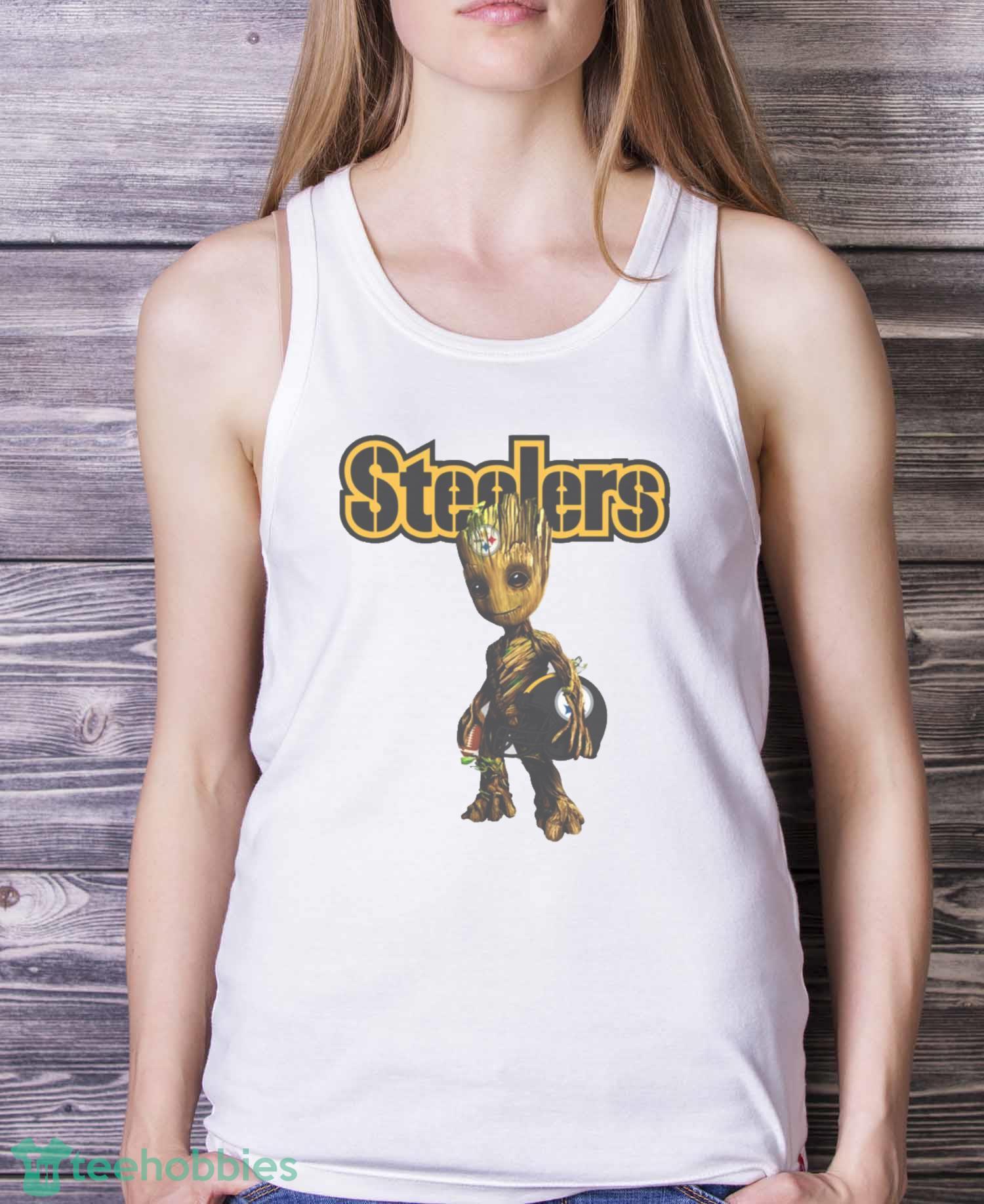 Pittsburgh Steelers NFL Football Groot Marvel Guardians Of The Galaxy T Shirt - White Ladies Tank Top