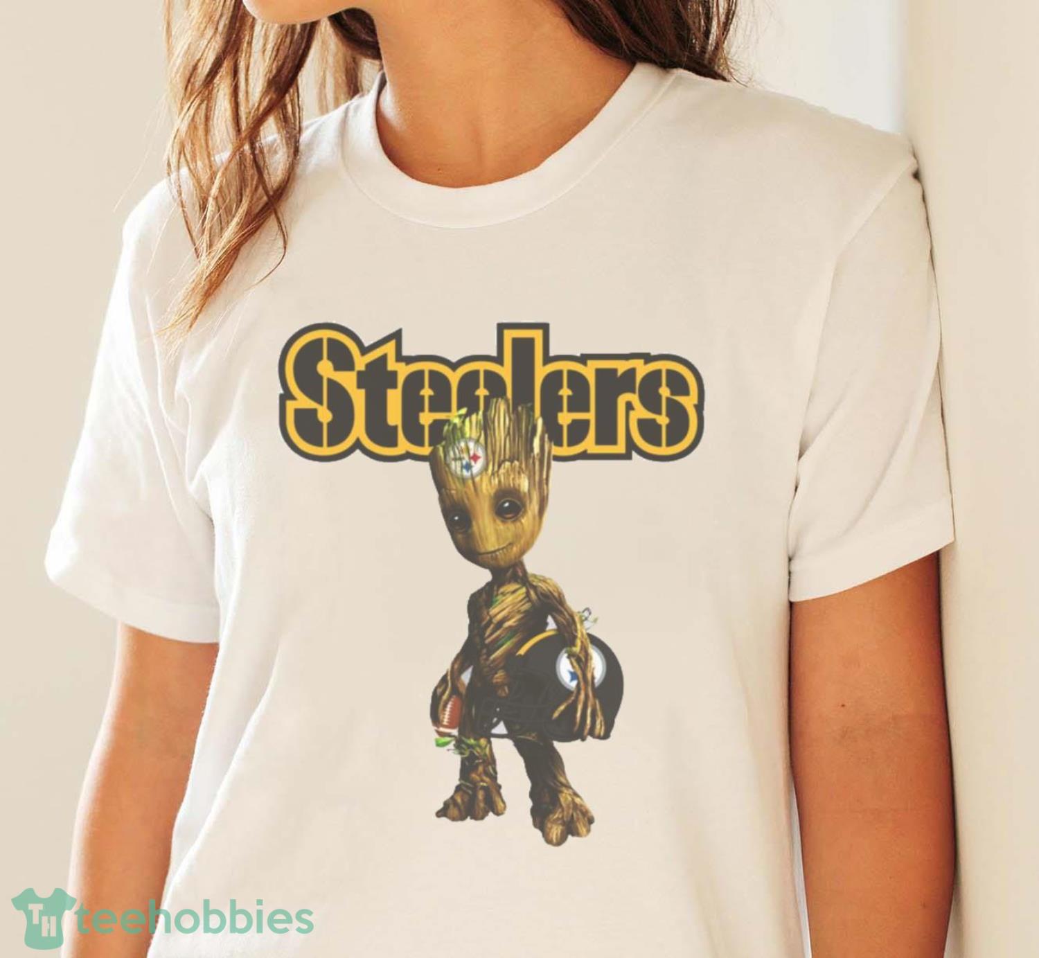 Pittsburgh Steelers NFL Football Groot Marvel Guardians Of The Galaxy T Shirt - White Ladies T-Shirt