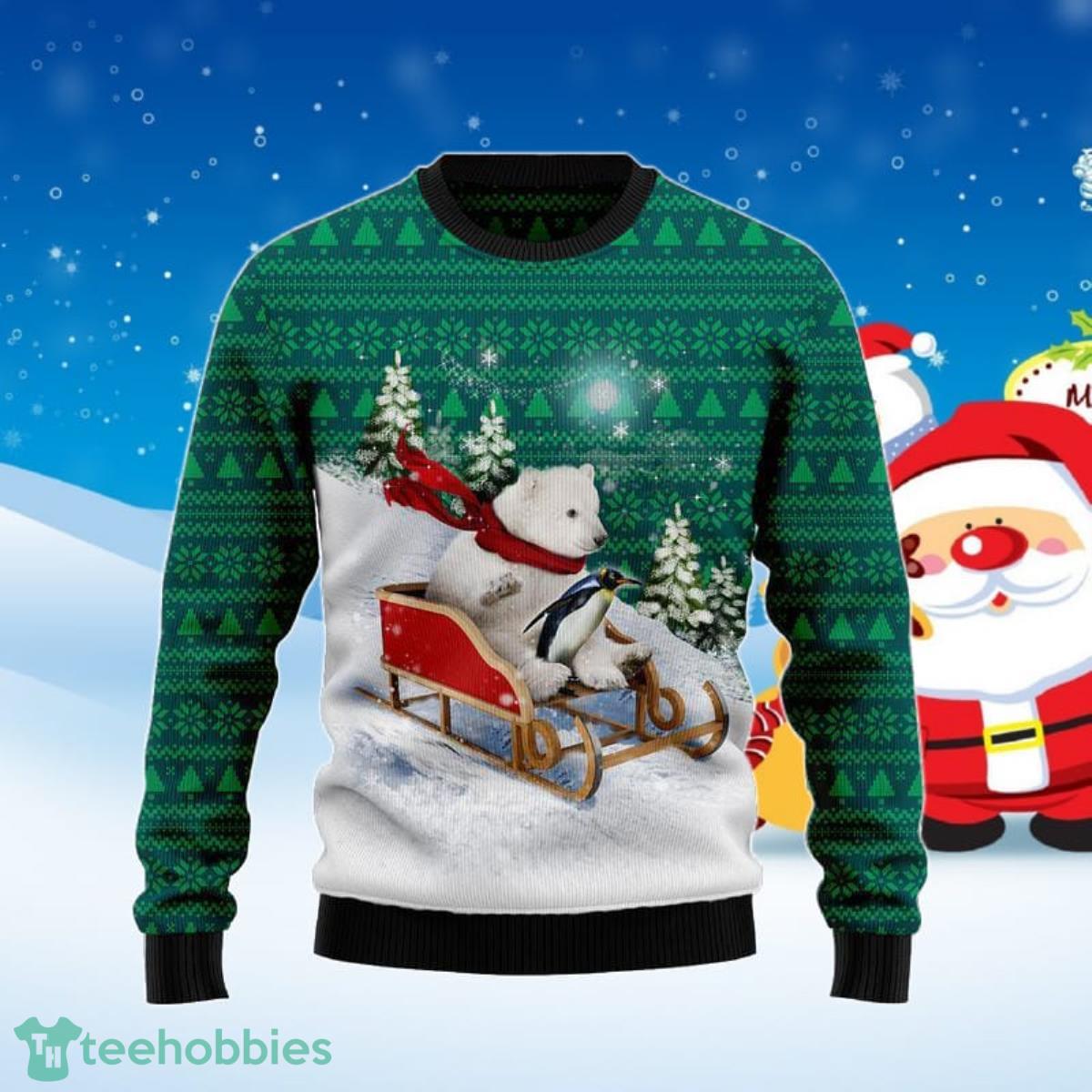 Polar Bear Sleigh Ugly Christmas Sweater Style Gift For Men And Women Product Photo 1