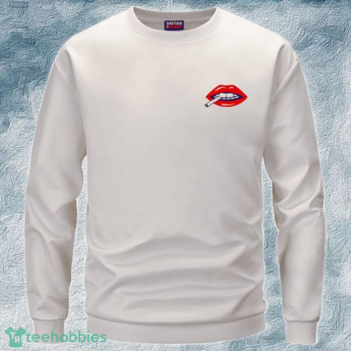 Red Lips Rolling Smoking a Marijuana Joint Crewneck 3D Sweater Product Photo 1