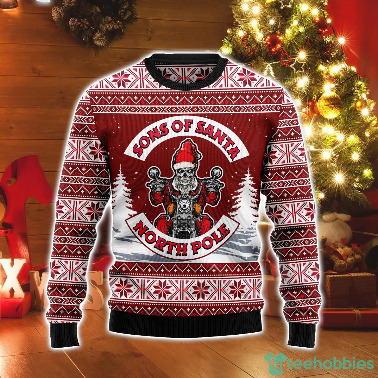 Red Sons Of Santa North PoleUgly Christmas Sweater Product Photo 1
