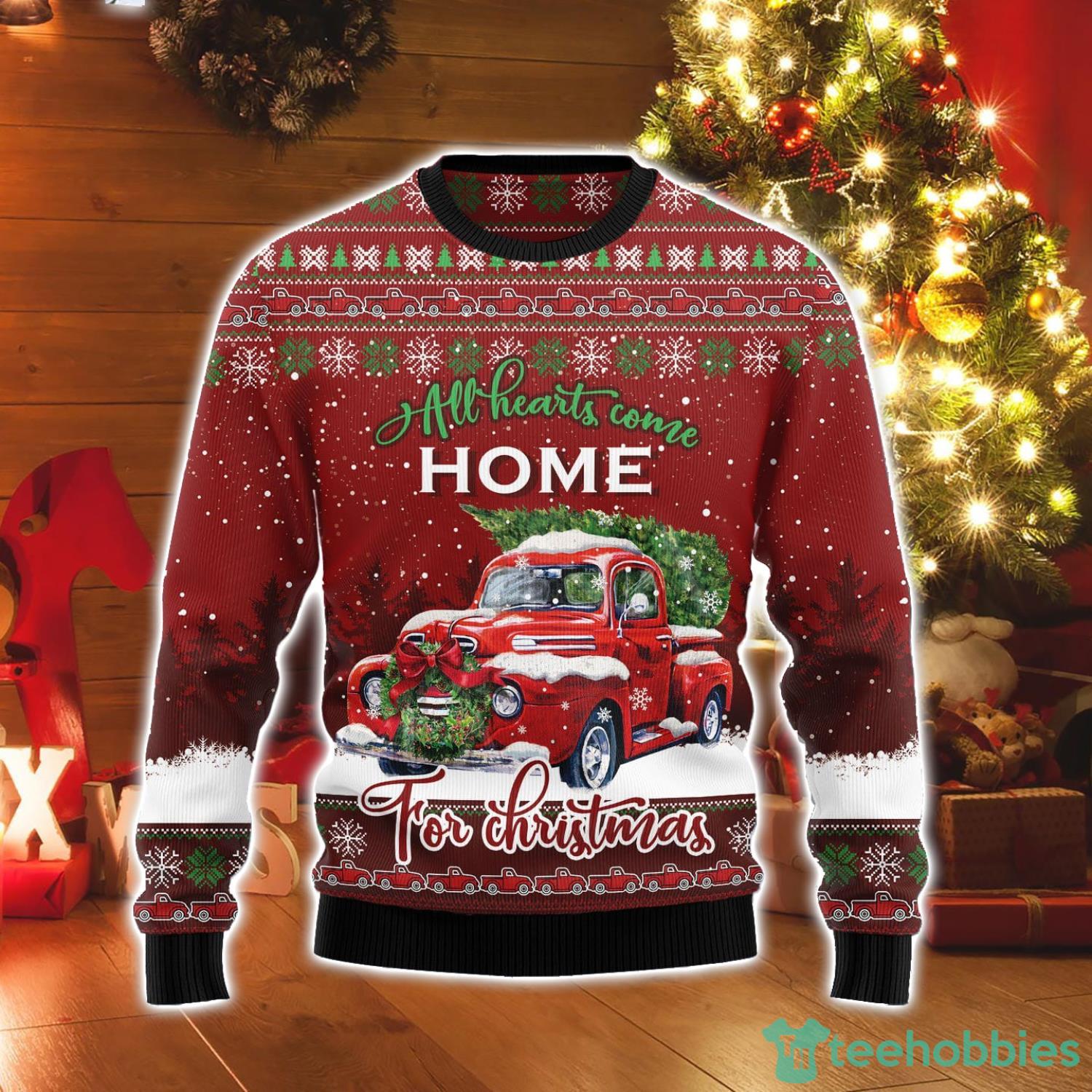 Red Truck All Heart Come Home For Christmas Ugly Christmas Sweater Product Photo 1