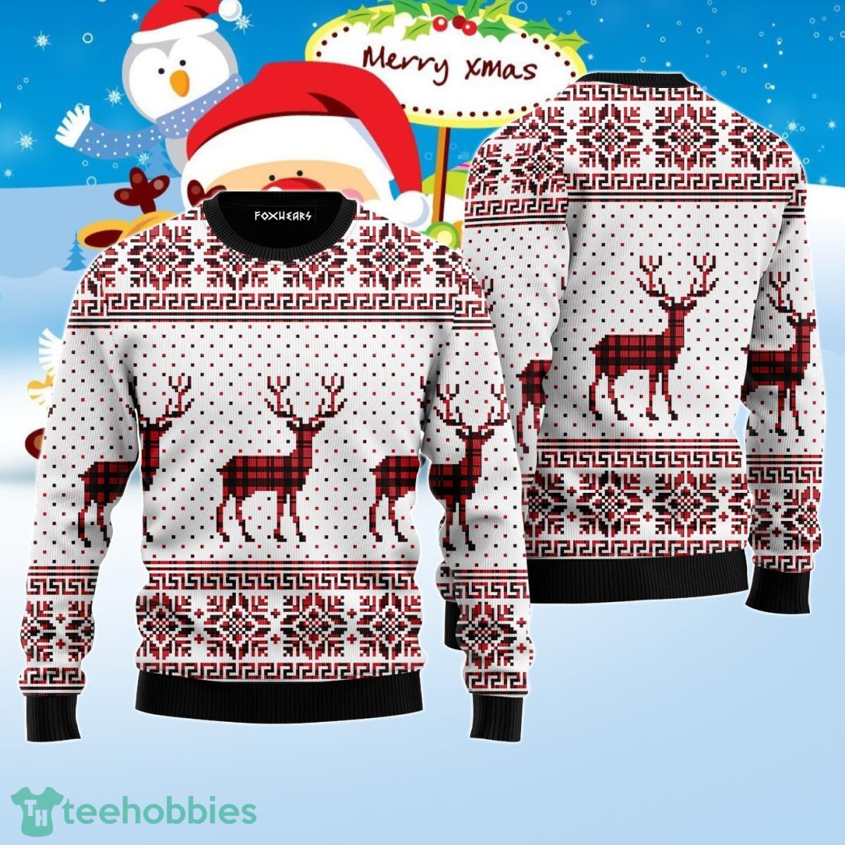 Reindeer Buffalo Plaid Pattern Ugly Christmas Sweater Best Gift For Men And Women Product Photo 1