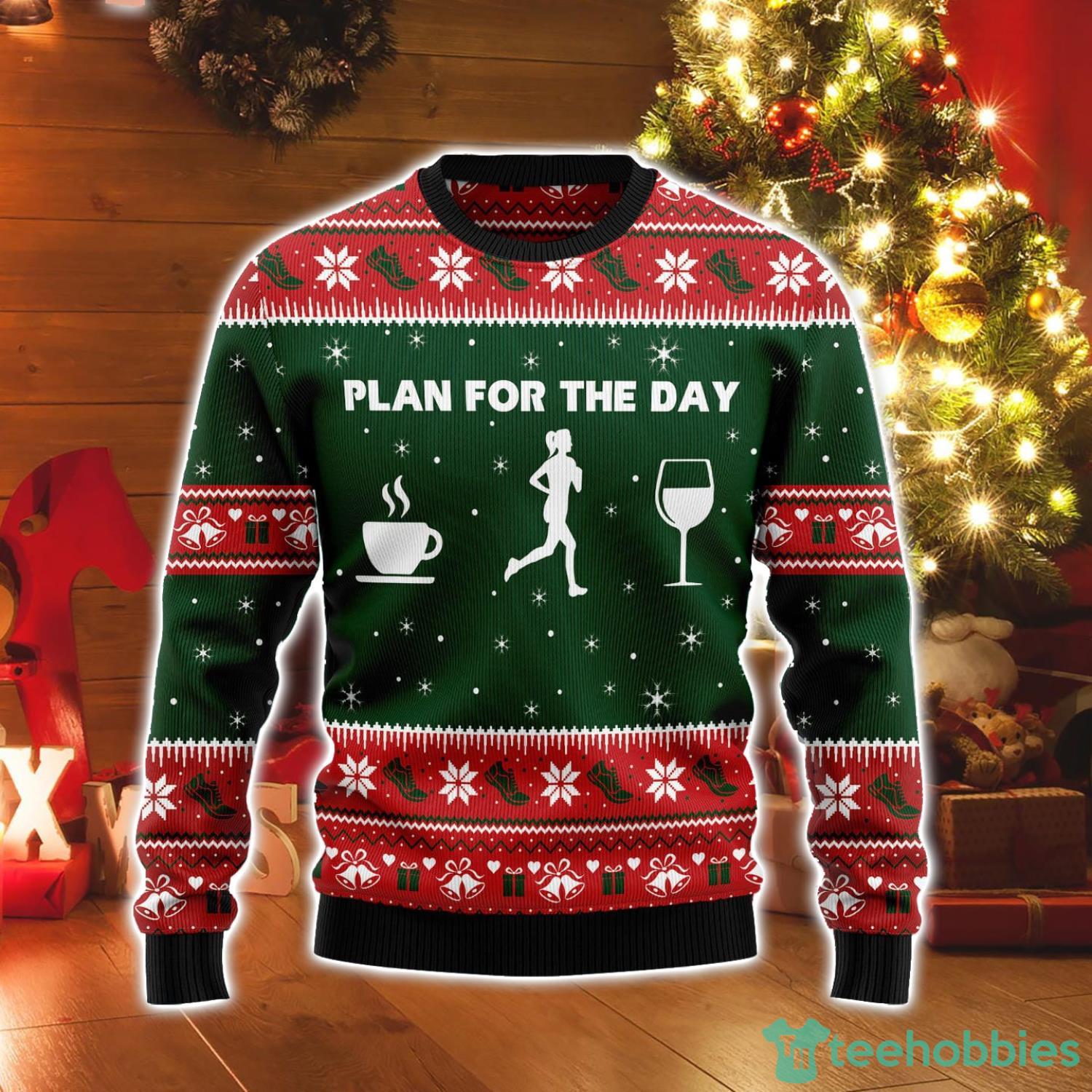 Running Plan For The Day Best Gift Ugly Christmas Sweater Product Photo 1