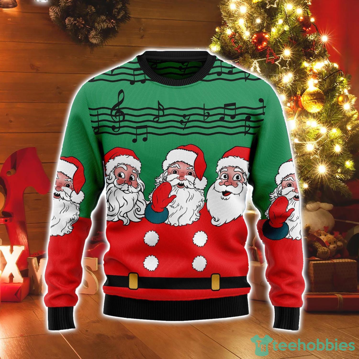 Santa Claus And Music Notes Ugly Christmas Sweater Product Photo 1
