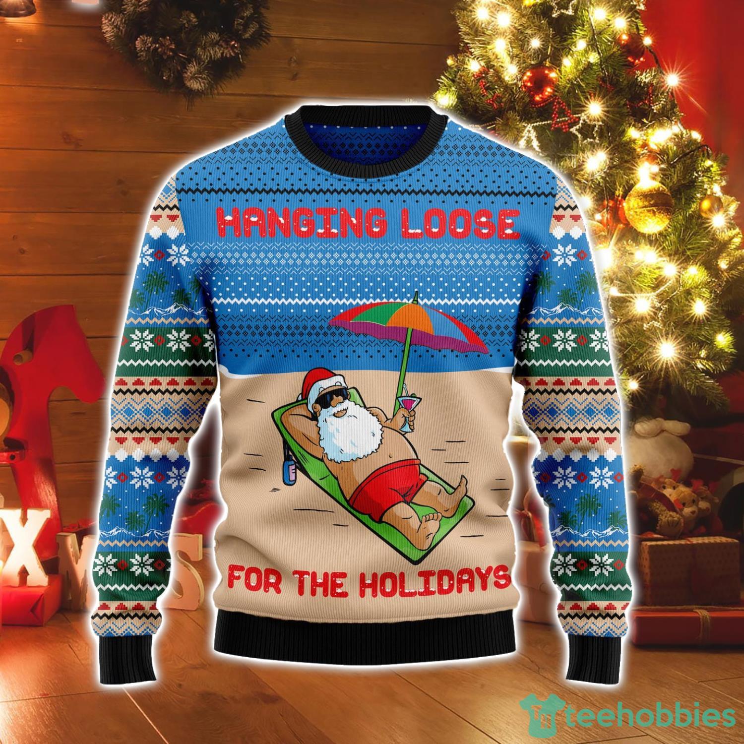 Santa Claus Hanging Loose For The HolidayUgly Christmas Sweater Product Photo 1