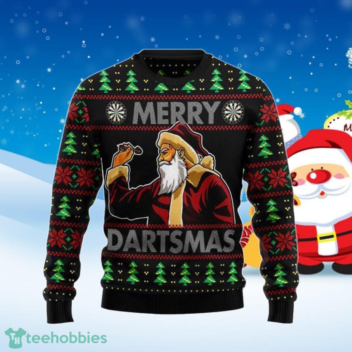Santa Claus Merry Dartsmas Ugly Christmas Sweater Unique Gift Product Photo 1