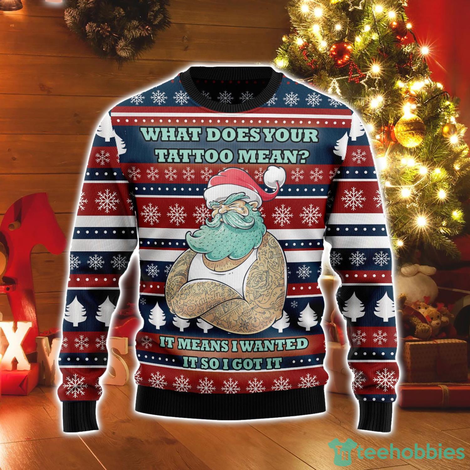 Santa Clause Love Tattoo Ugly Christmas Sweater Product Photo 1