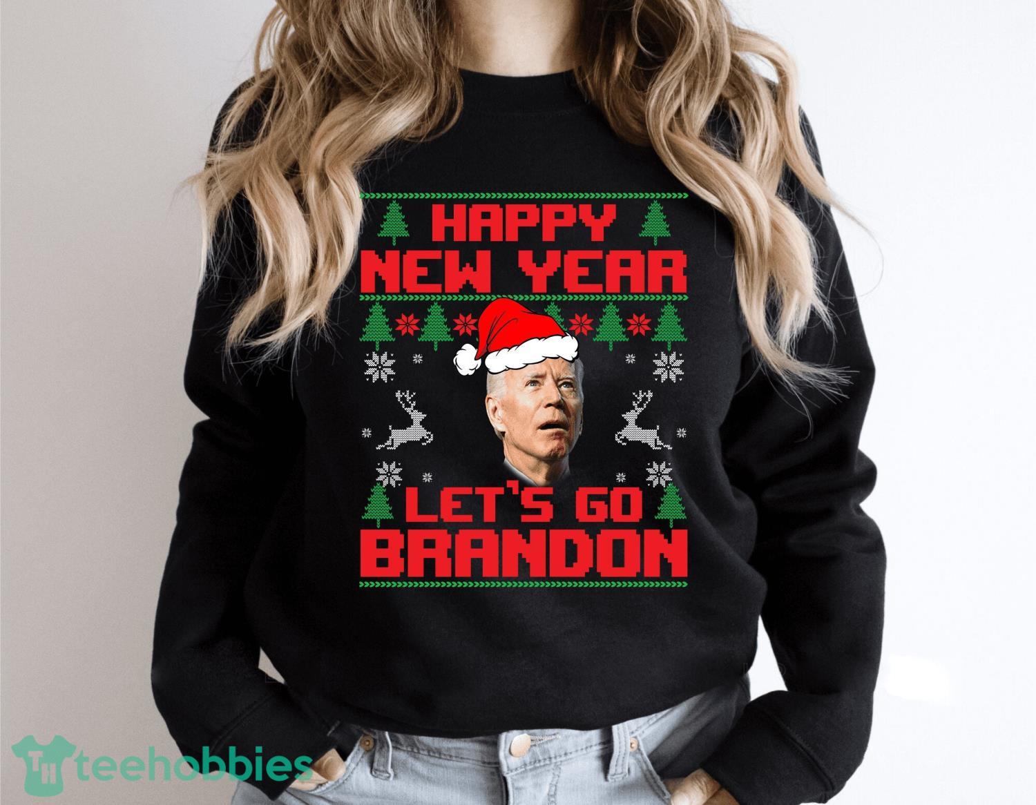Santa Joe Biden Happy New Year Let's Go Brandon Ugly Christmas Sweater Sweatshirt Product Photo 1