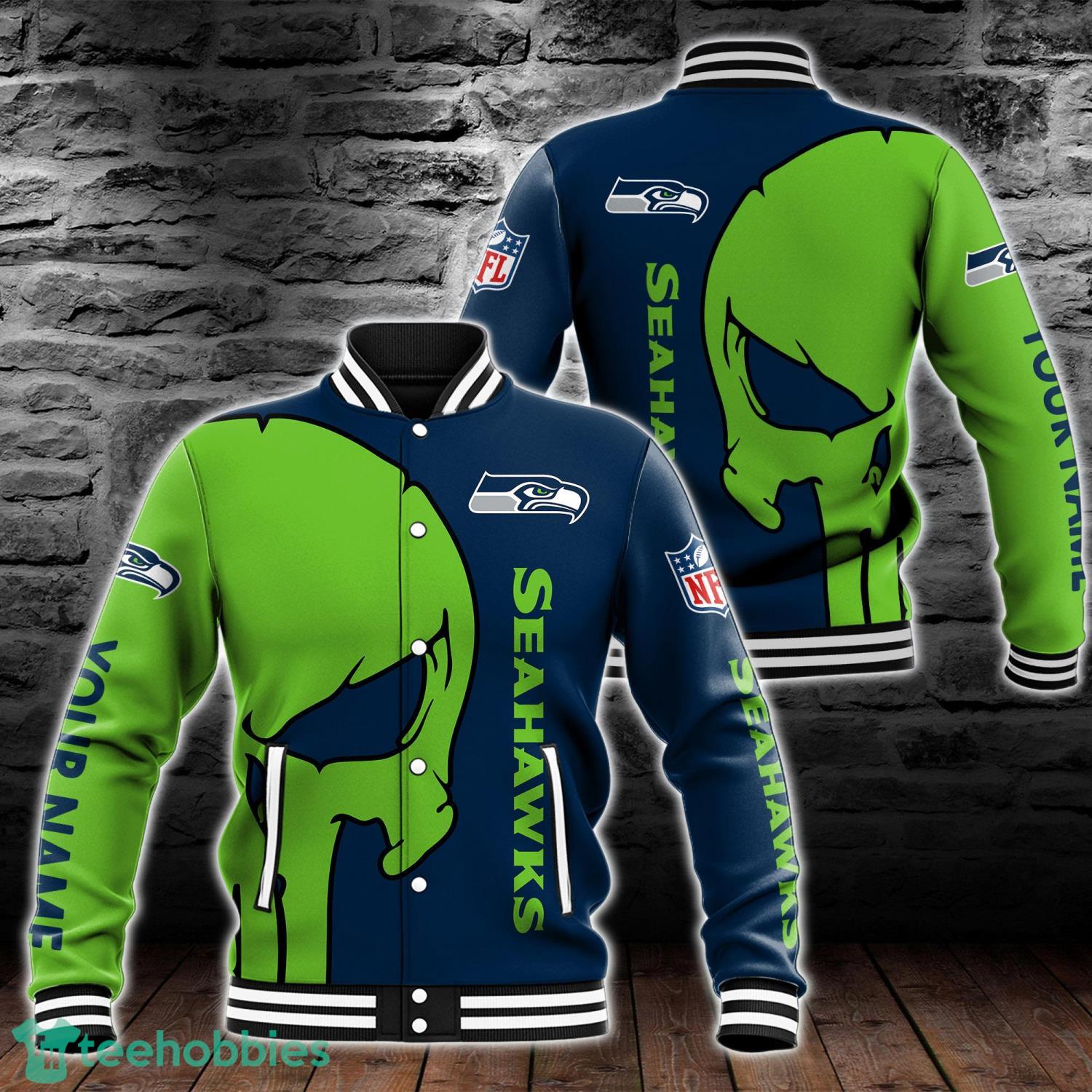 Seattle Seahawks Skull Baseball Jacket For Fans 3D All Over Printed Product Photo 1