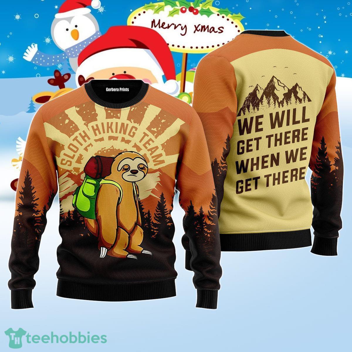 Sloth Hiking Ugly Christmas Sweater Unique Gift Product Photo 1
