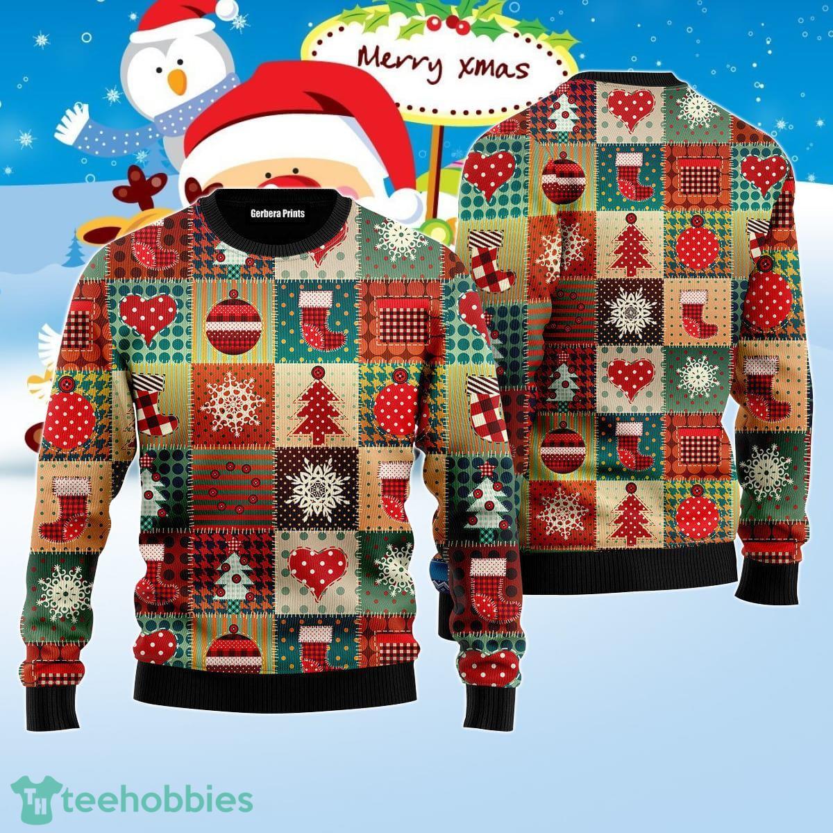 Vintage Christmas Patchwork Ugly Christmas Sweater Product Photo 1